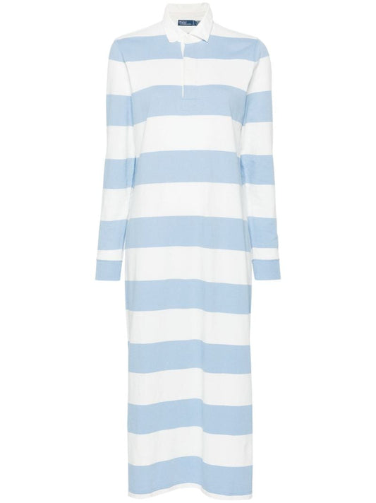 Blue and White Striped Long-sleeved Polo Dress