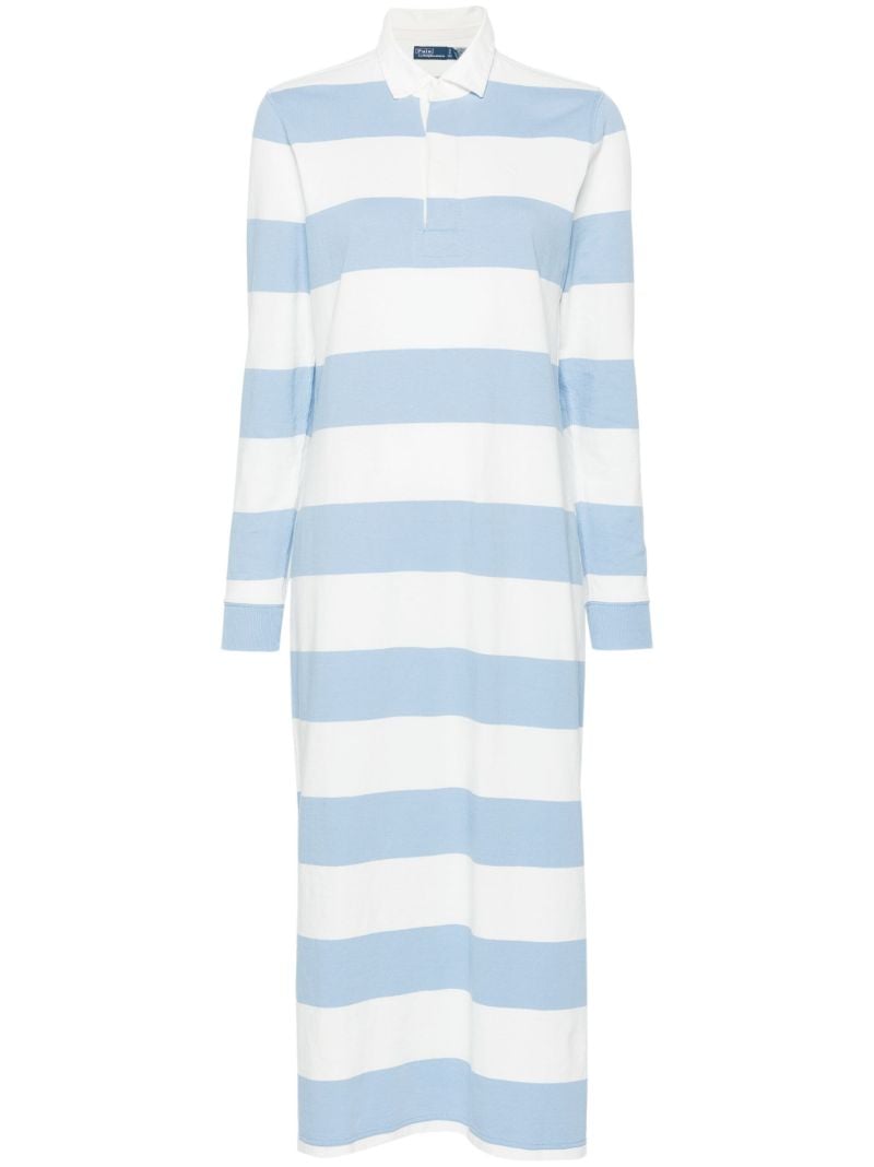 Blue and White Striped Long-sleeved Polo Dress