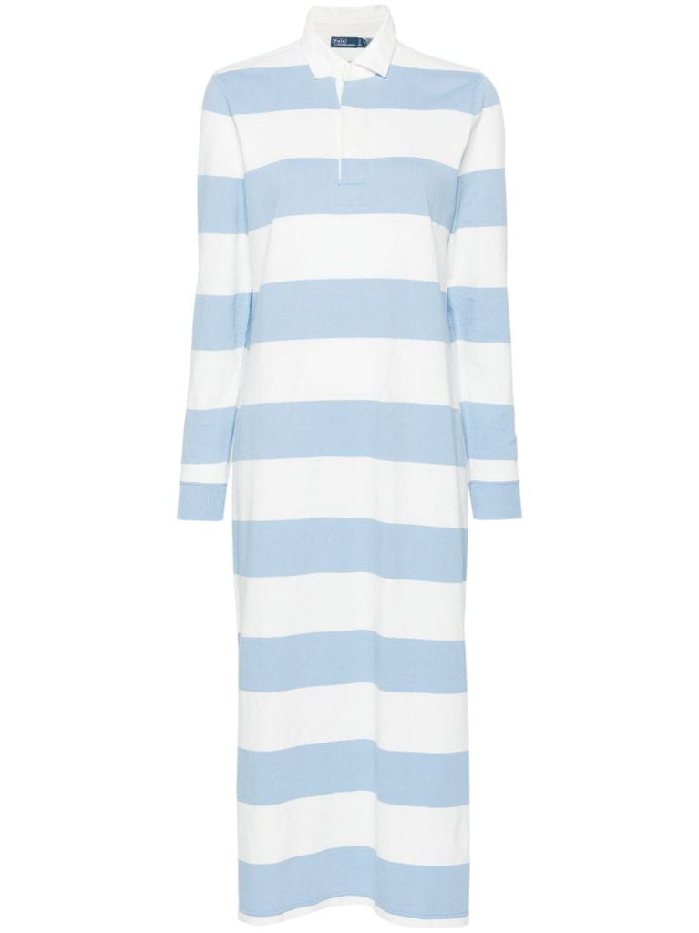 Blue and White Striped Long-sleeved Polo Dress