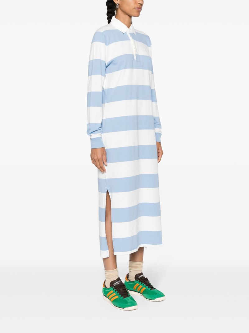 Blue and White Striped Long-sleeved Polo Dress
