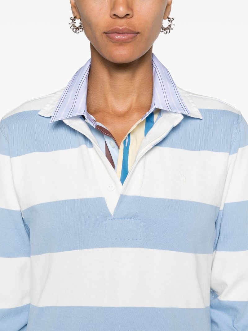 Blue and White Striped Long-sleeved Polo Dress