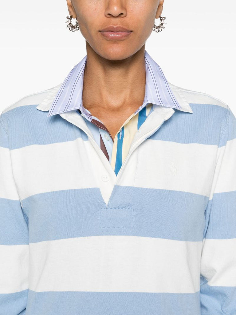 Blue and White Striped Long-sleeved Polo Dress