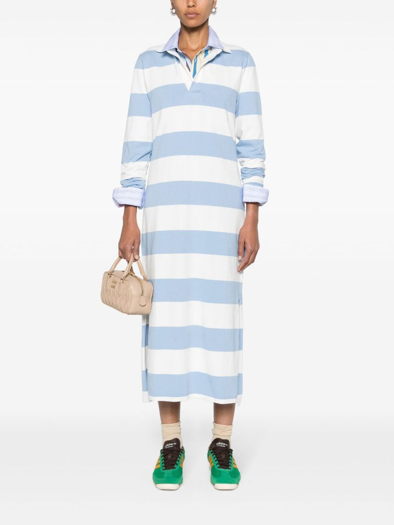 Blue and White Striped Long-sleeved Polo Dress