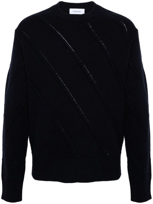 Blue Cut-out Knit Sweater