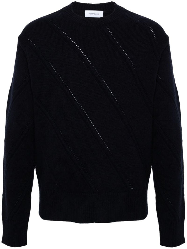 Blue Cut-out Knit Sweater