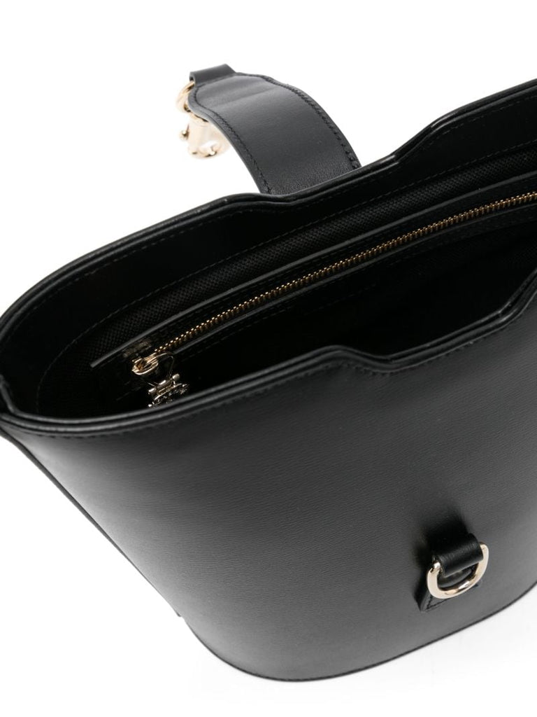 Black Mini Leather Bucket Bag