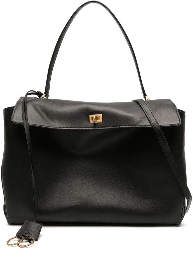 Black Flap Leather Tote Bag