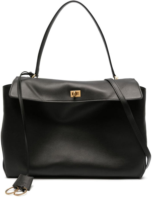 Black Flap Leather Tote Bag