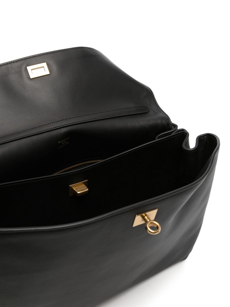 Black Flap Leather Tote Bag