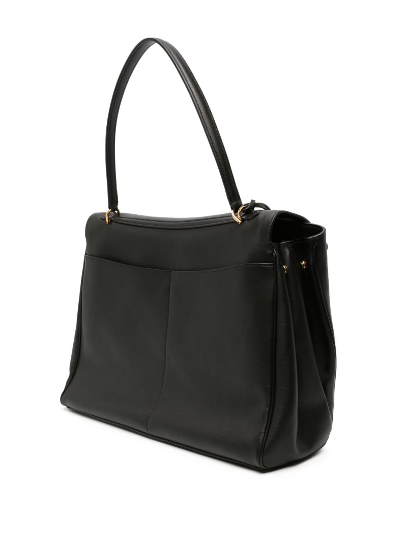 Black Flap Leather Tote Bag