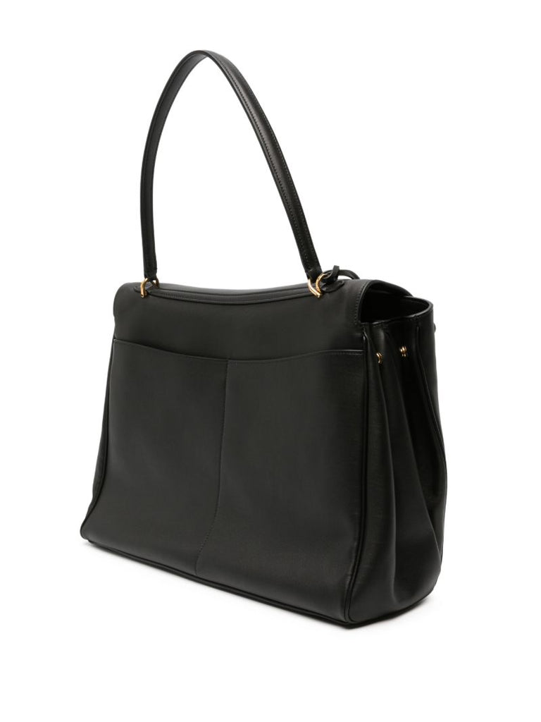Black Flap Leather Tote Bag