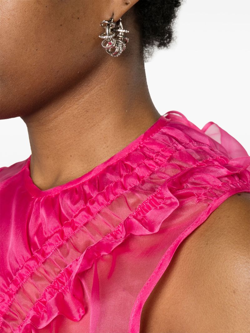 Pink Geo Ruffled Silk Top