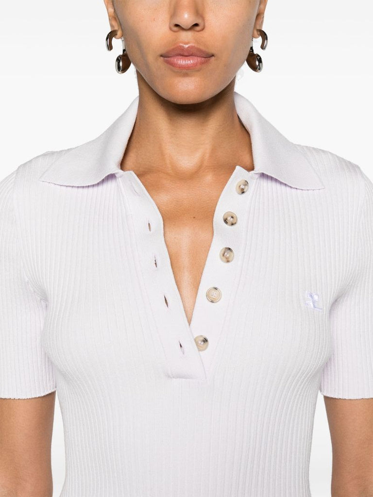 Purple Ribbed-knit Polo Shirt
