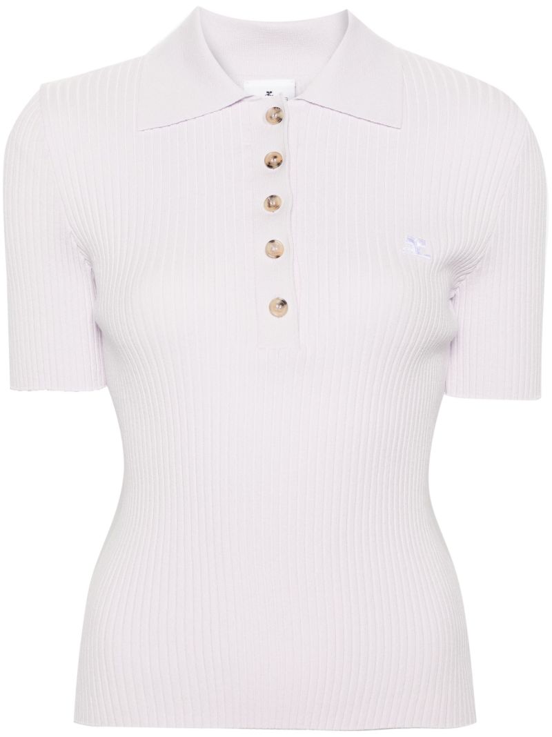 Purple Ribbed-knit Polo Shirt