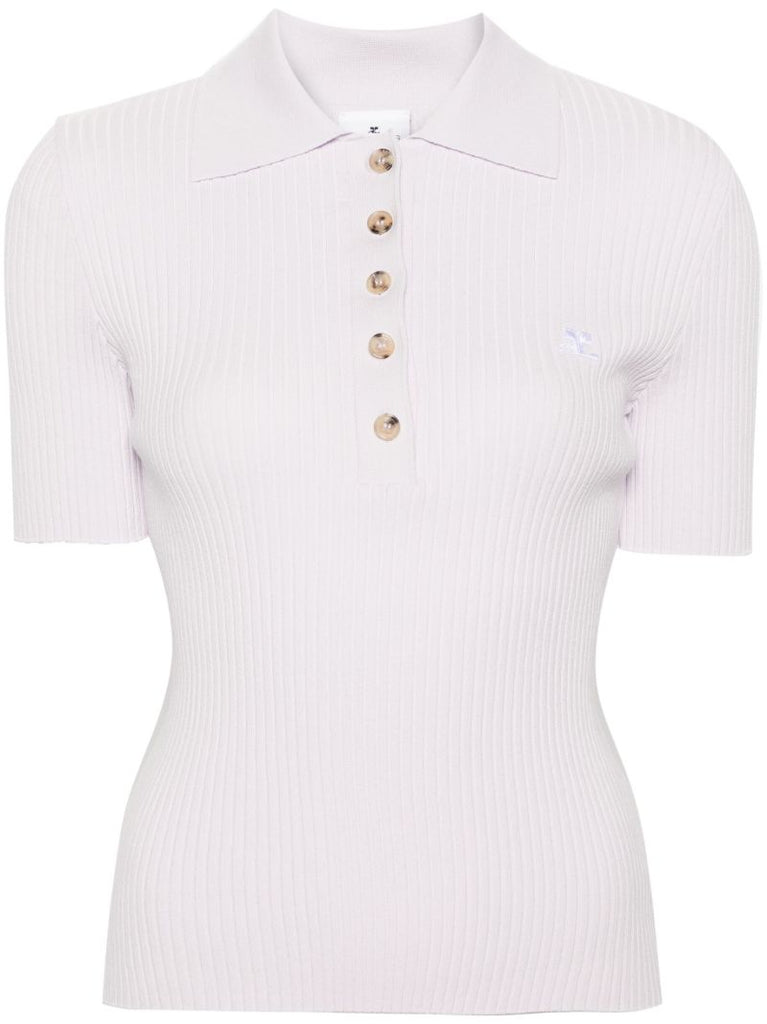 Purple Ribbed-knit Polo Shirt