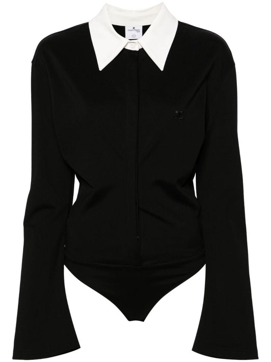 Black Logo-appliquÃ_x0083_Â©d Polo Bodysuit