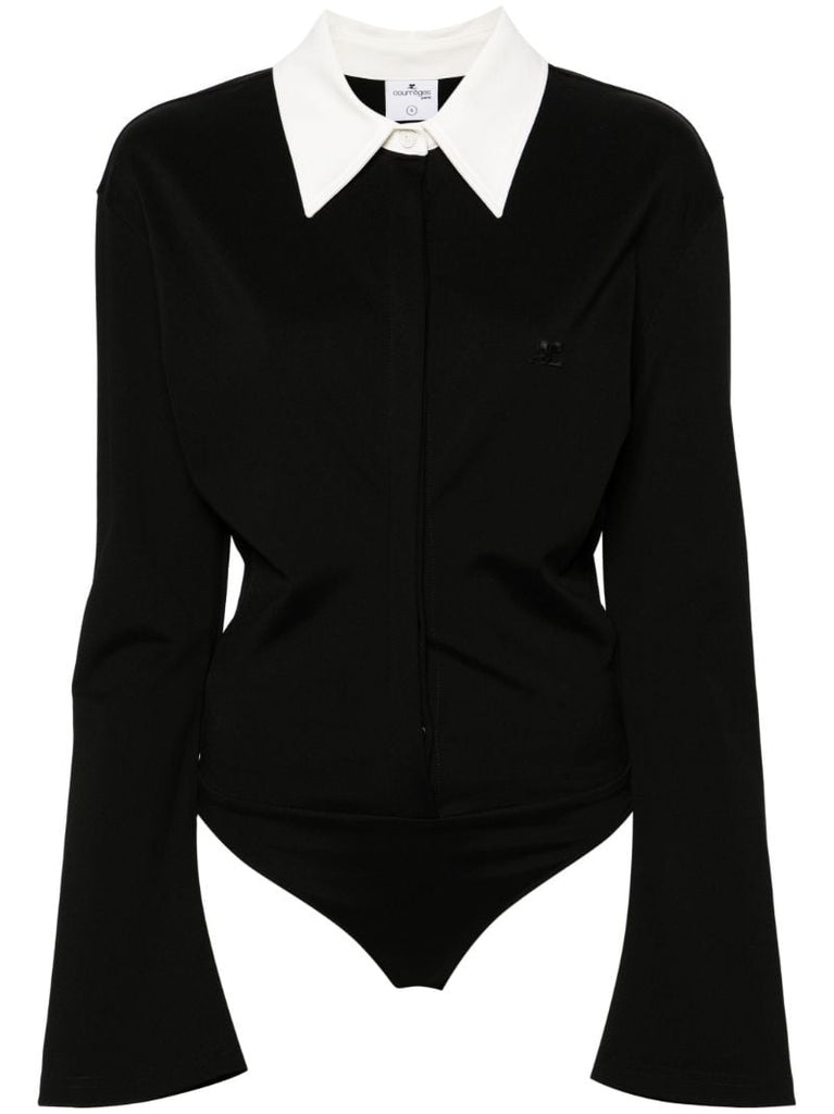Black Logo-appliquÃ_x0083_Â©d Polo Bodysuit