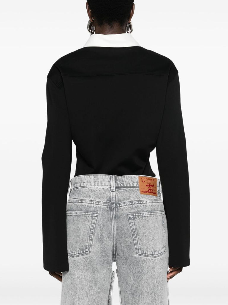 Black Logo-appliquÃ_x0083_Â©d Polo Bodysuit