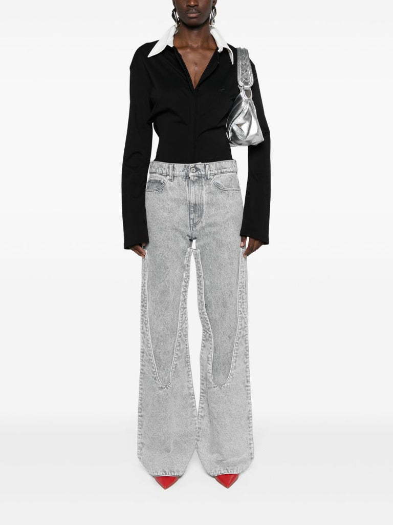 Black Logo-appliquÃ_x0083_Â©d Polo Bodysuit