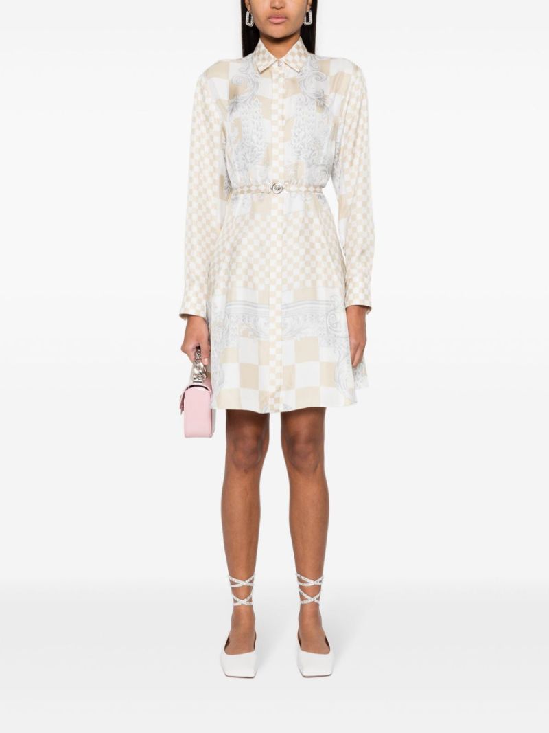 Neutral Medusa Contrast Silk Mini Dress