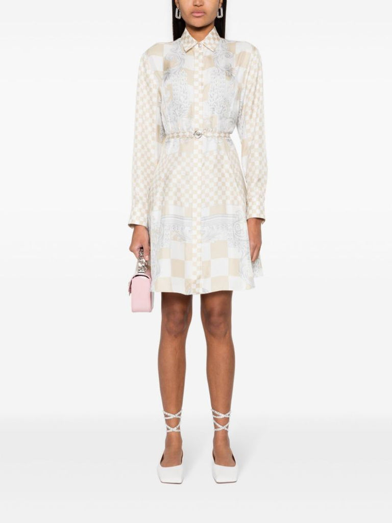 Neutral Medusa Contrast Silk Mini Dress