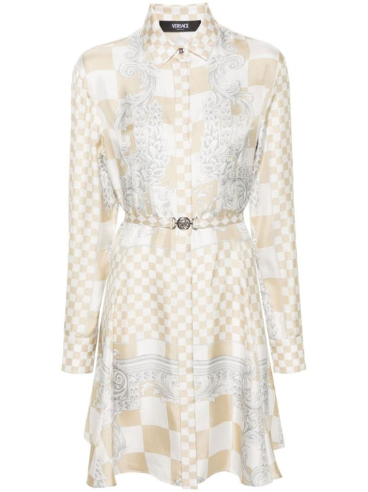 Neutral Medusa Contrast Silk Mini Dress