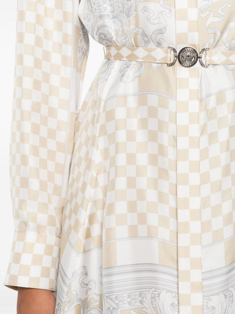 Neutral Medusa Contrast Silk Mini Dress