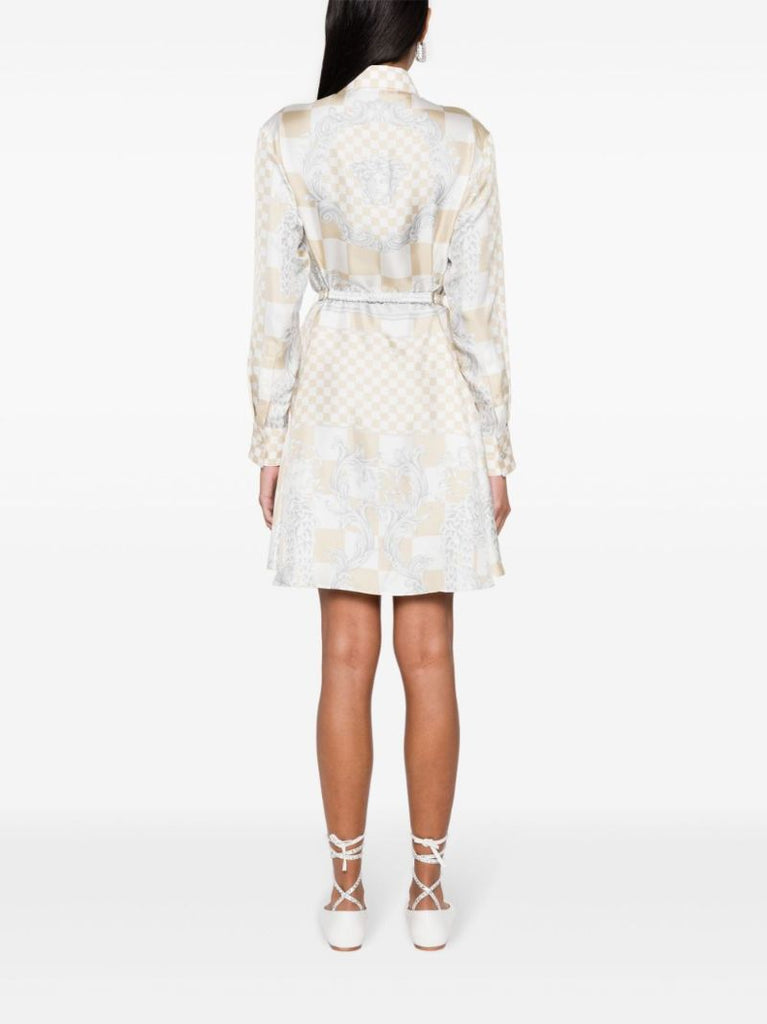 Neutral Medusa Contrast Silk Mini Dress
