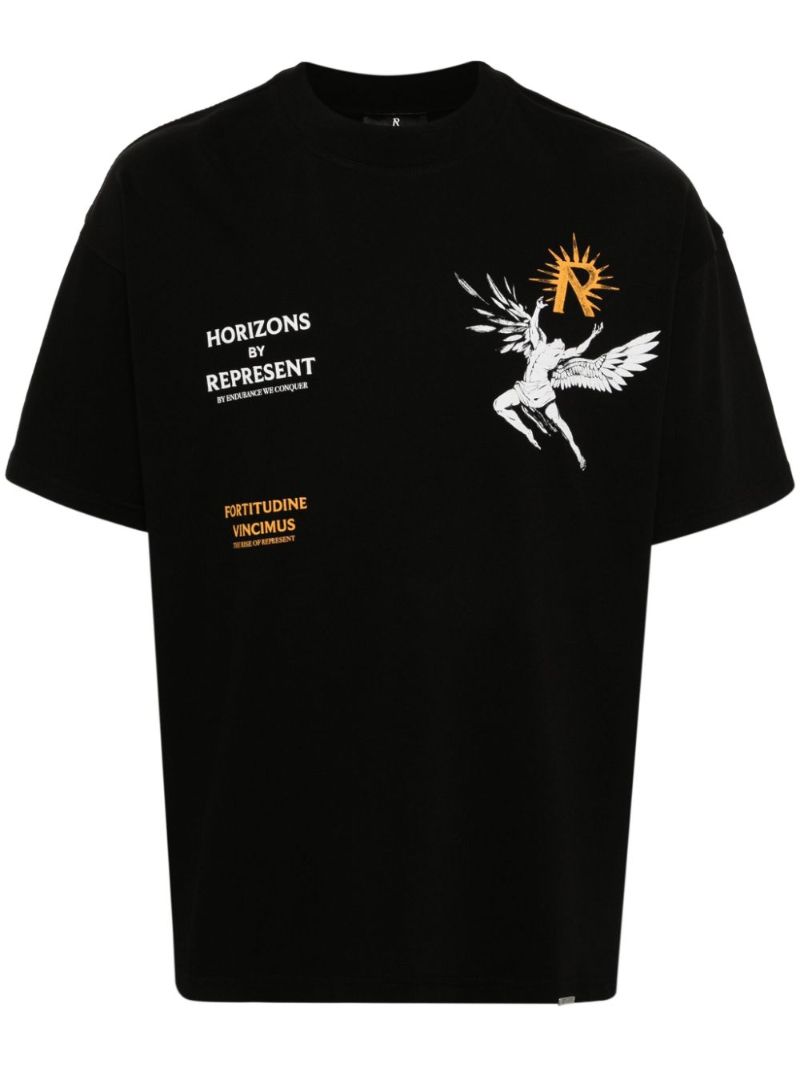 Black Icarus-print Cotton T-shirt