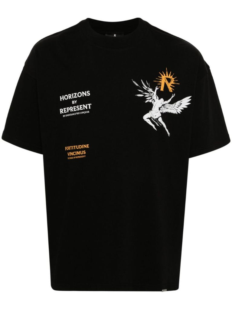 Black Icarus-print Cotton T-shirt