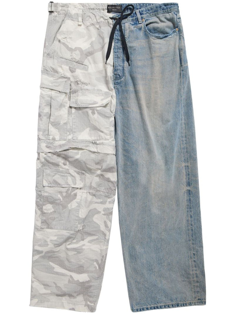 Blue Grayscale Camo Hybrid Wide-leg Jeans