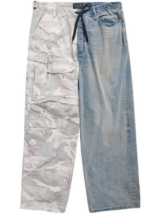 Blue Grayscale Camo Hybrid Wide-leg Jeans
