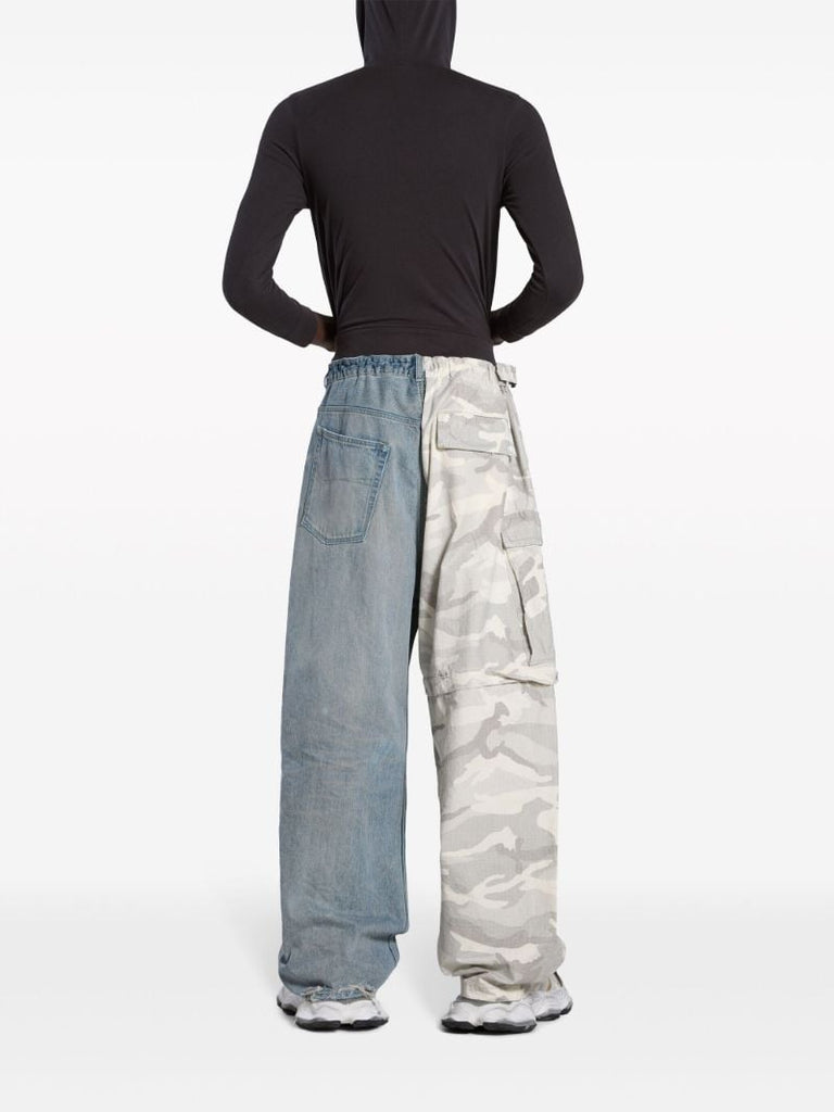 Blue Grayscale Camo Hybrid Wide-leg Jeans