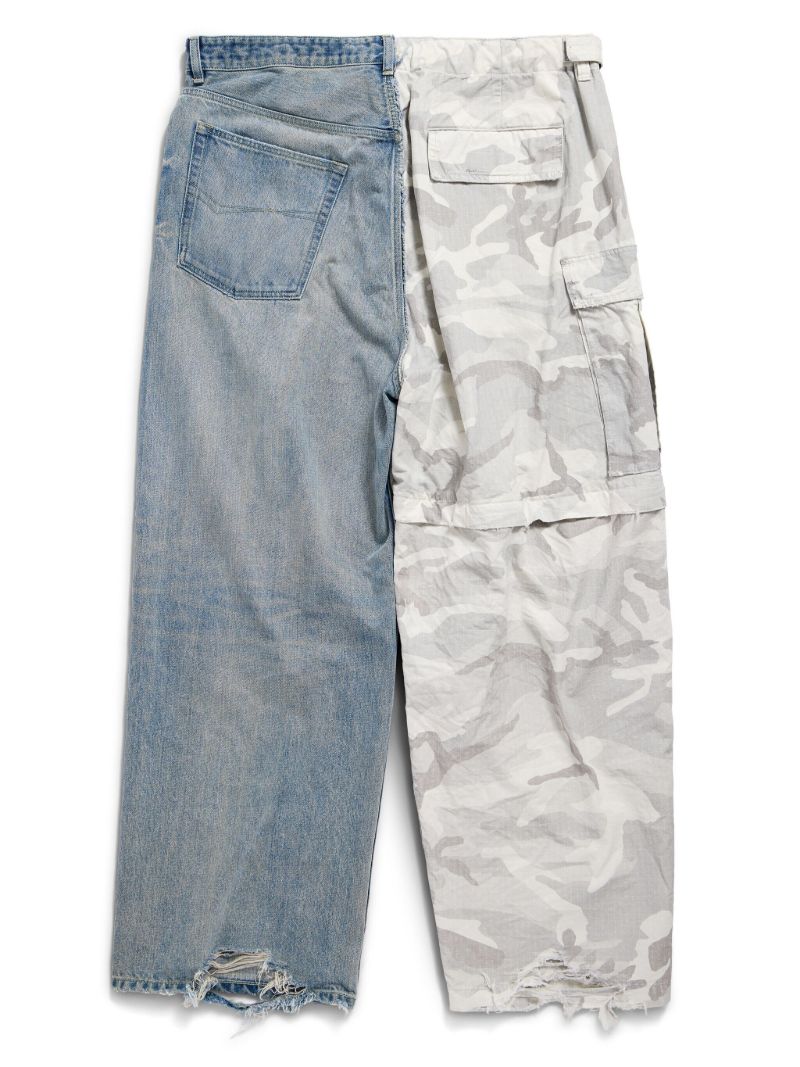 Blue Grayscale Camo Hybrid Wide-leg Jeans