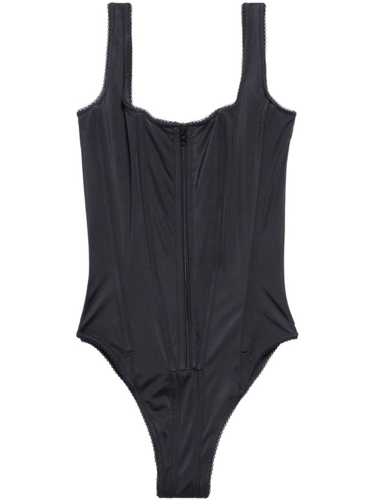 Black Corset Zip-up Swimsuit