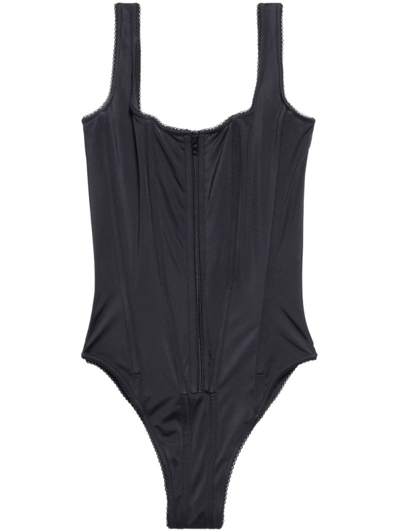 Black Corset Zip-up Swimsuit