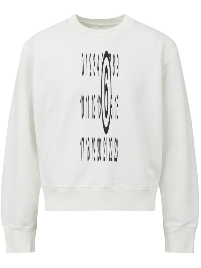 White Numerical-print Cotton Sweatshirt