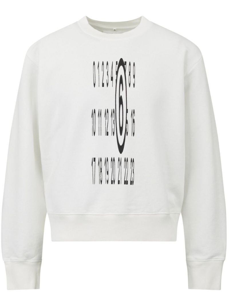 White Numerical-print Cotton Sweatshirt