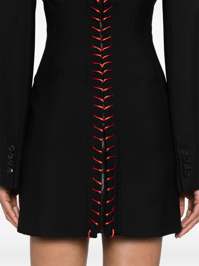 Black Lace-up Wool Mini Dress