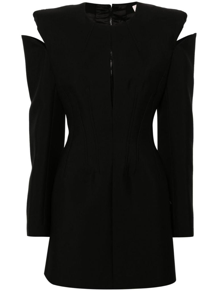 Black Lace-up Wool Mini Dress