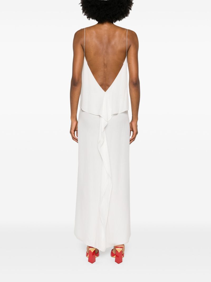 White Chiffon Shadow Rose Silk Dress
