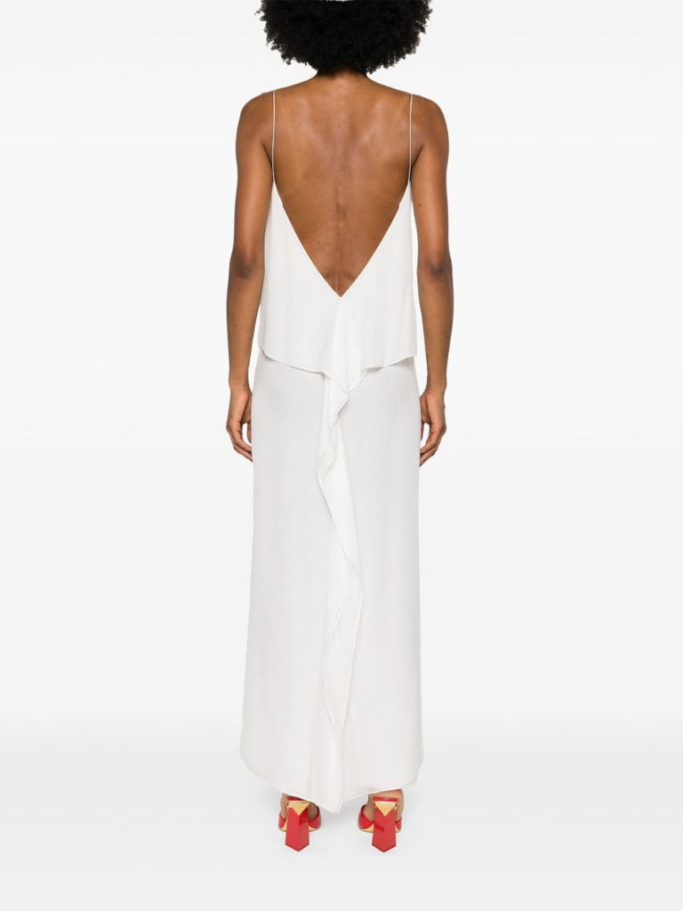 White Chiffon Shadow Rose Silk Dress