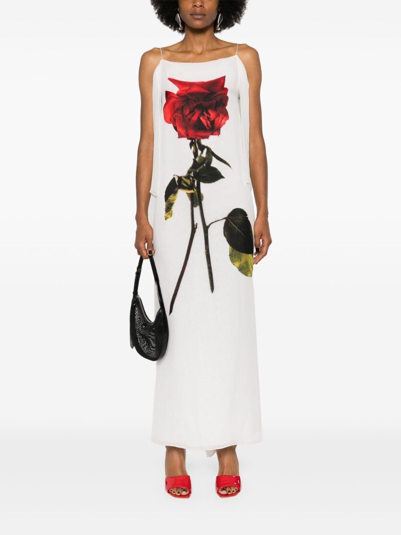 White Chiffon Shadow Rose Silk Dress