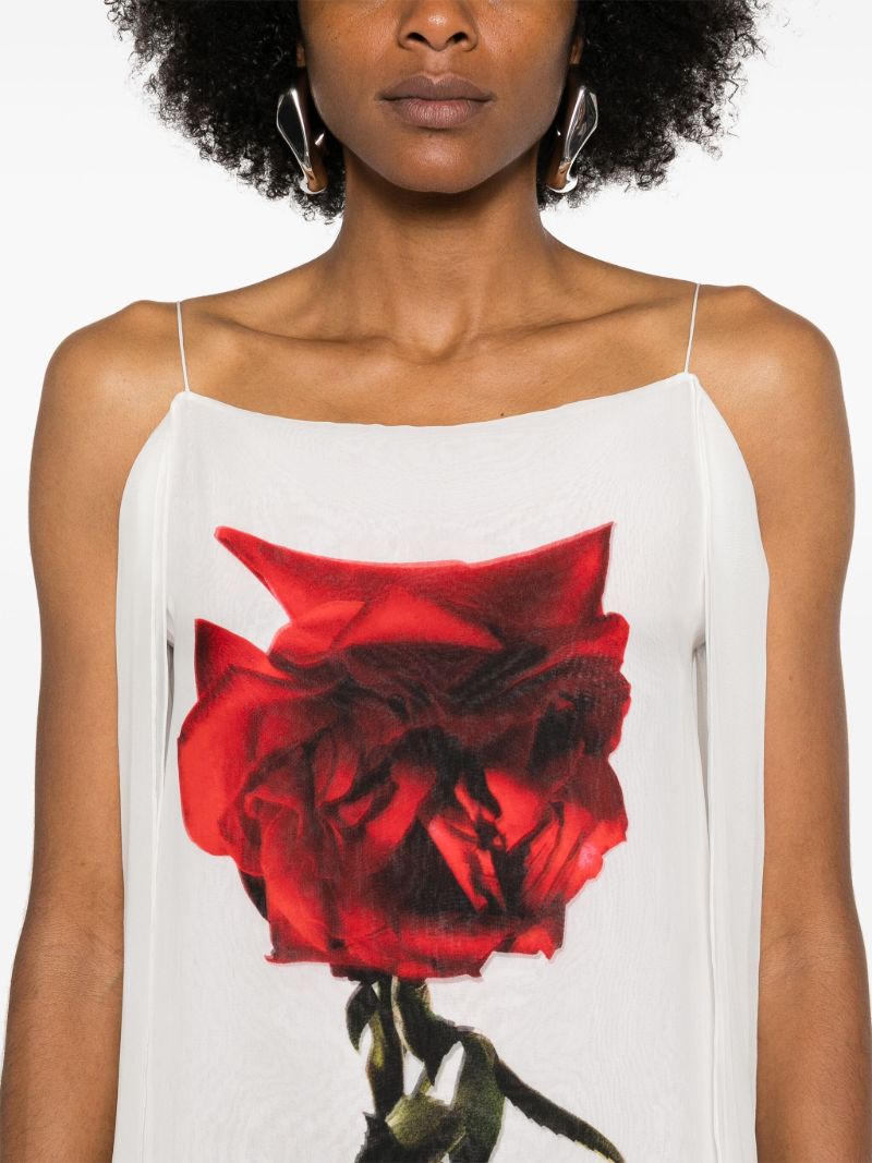 White Chiffon Shadow Rose Silk Dress