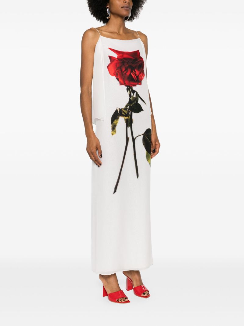 White Chiffon Shadow Rose Silk Dress