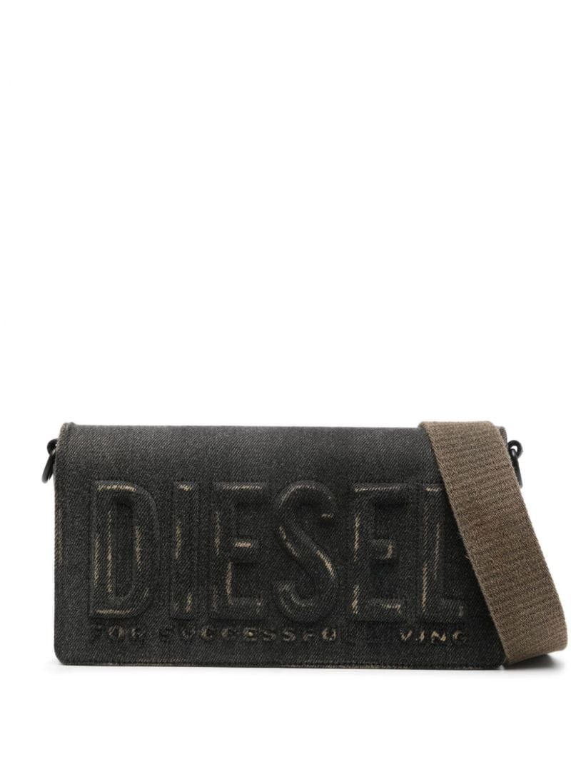 Black Logo-embossed Denim Cross Body Bag