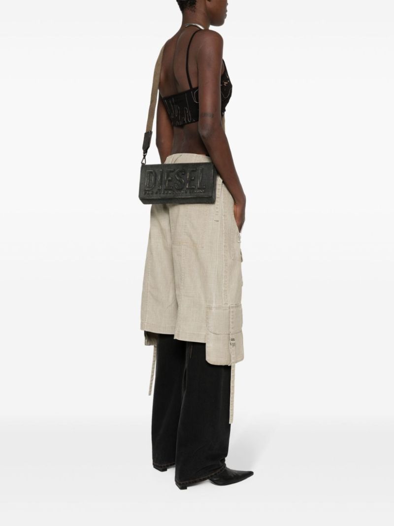 Black Logo-embossed Denim Cross Body Bag