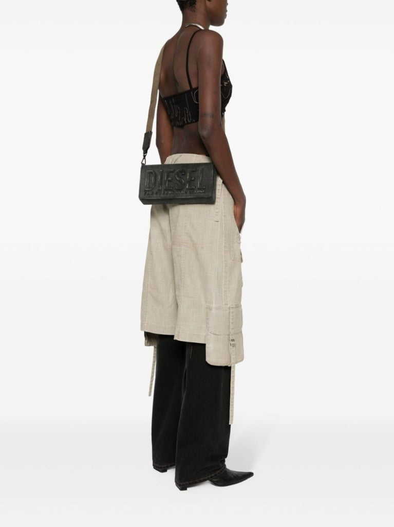 Black Logo-embossed Denim Cross Body Bag