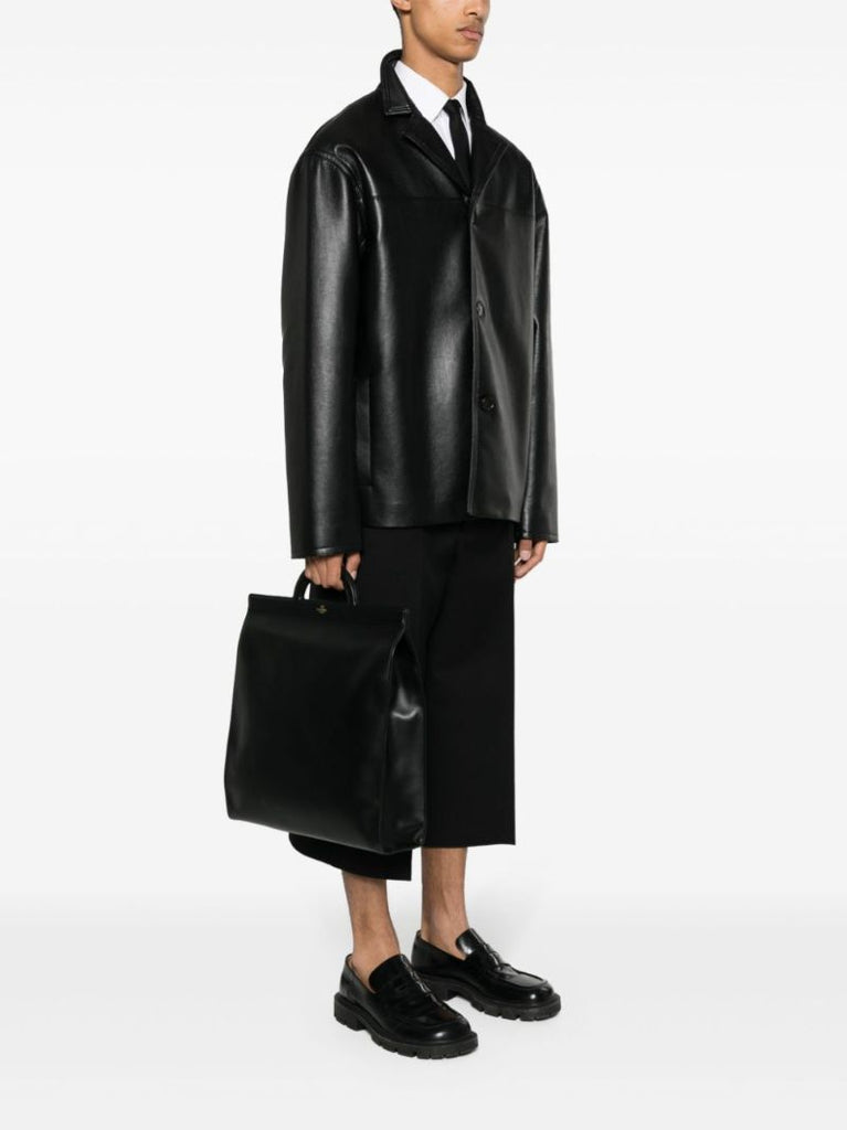 Black Logo-print Leather Tote Bag
