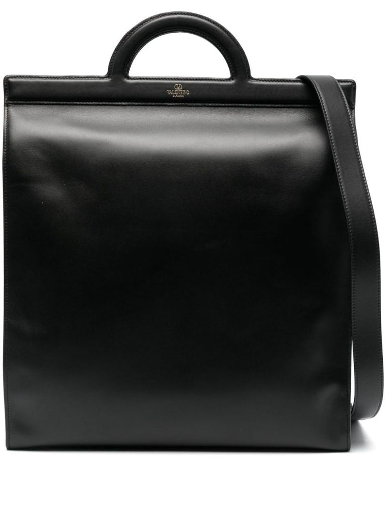 Black Logo-print Leather Tote Bag